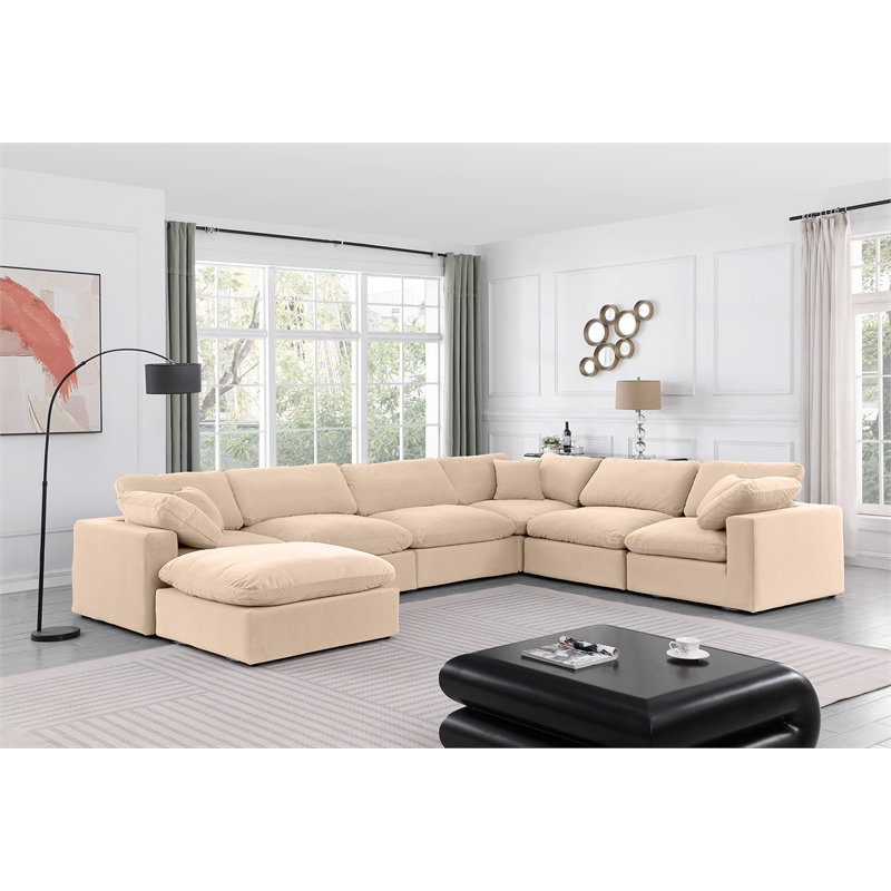 Meridian Furniture Comfy Beige Velvet 7-Pc. Modular Sectional
