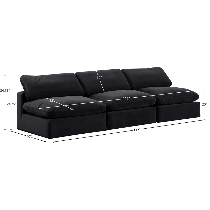 Meridian Furniture Comfy Black Velvet 3-Pc. Modular Sofa