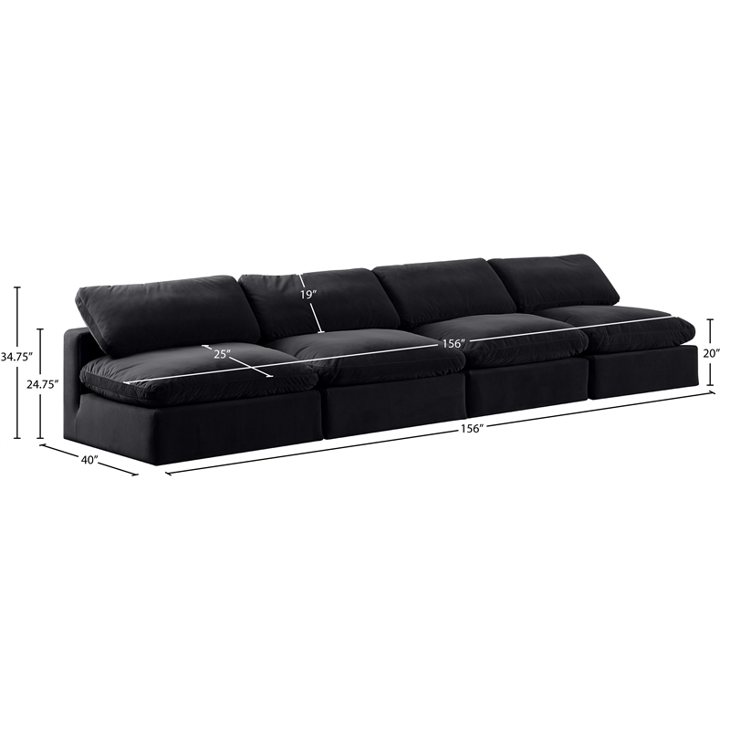 Meridian Furniture Comfy Black Velvet 4-Pc. Modular Sofa