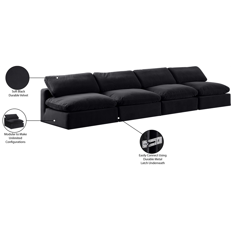 Meridian Furniture Comfy Black Velvet 4-Pc. Modular Sofa