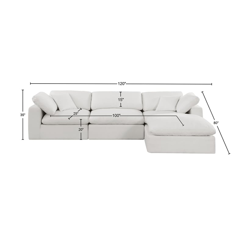 Meridian Furniture Comfy Cream Linen Textured Fabric 4-Pc. Modular Sectional