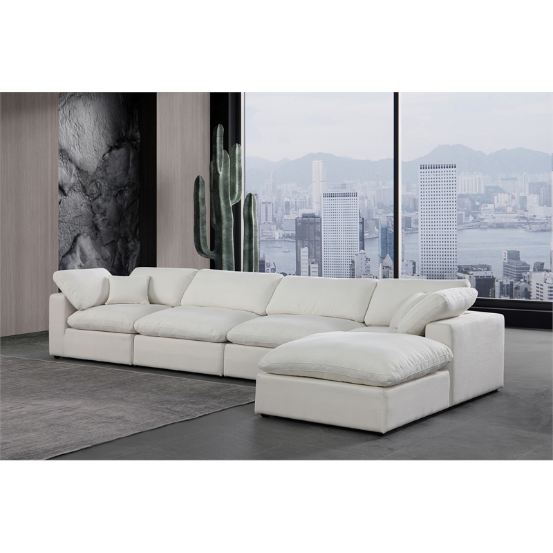 Meridian Furniture Comfy Cream Linen Textured Fabric 5-Pc. Modular Sectional