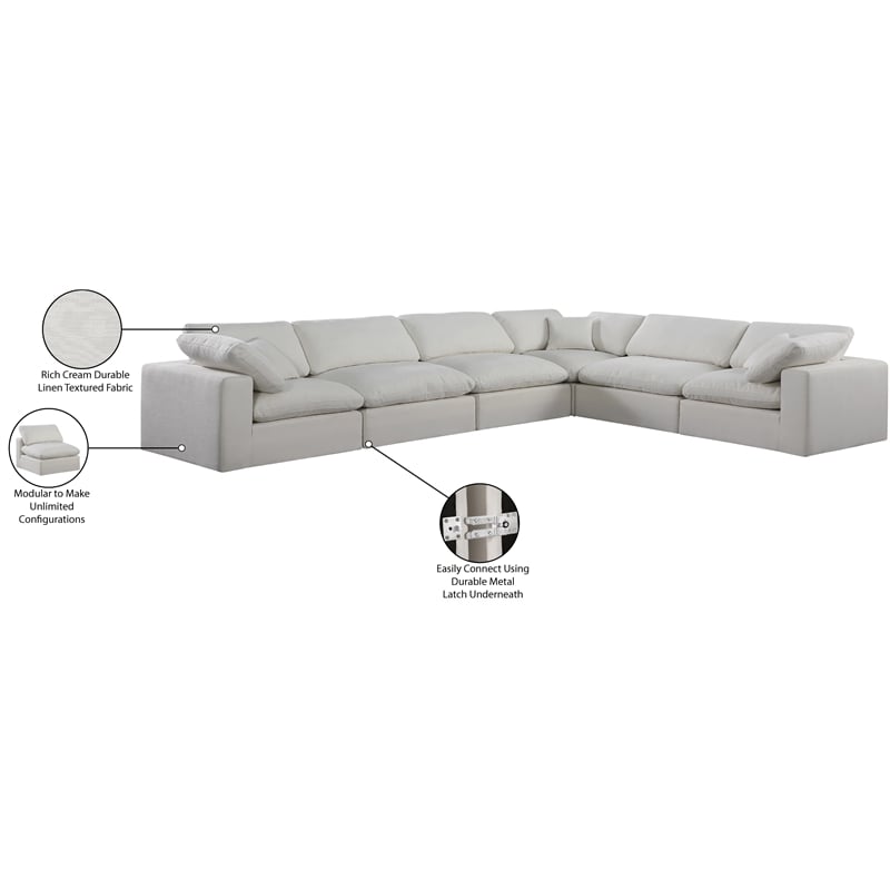 Meridian Furniture Comfy Cream Linen Textured Fabric 6-Pc. Modular Sectional