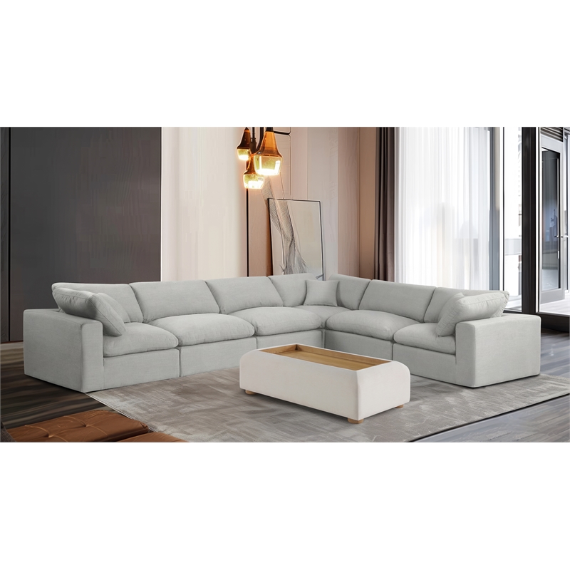 Meridian Furniture Comfy Cream Linen Textured Fabric 6-Pc. Modular Sectional