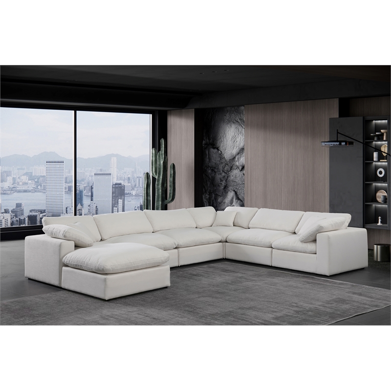 Meridian Furniture Comfy Cream Linen Textured Fabric 7-Pc. Modular Sectional