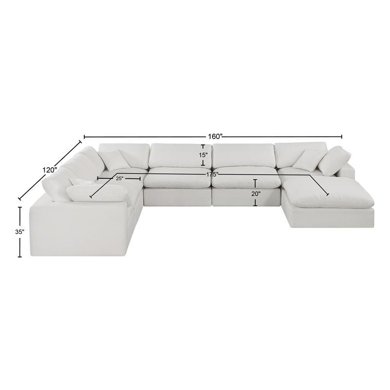 Meridian Furniture Comfy Cream Linen Textured Fabric 7-Pc. Modular Sectional