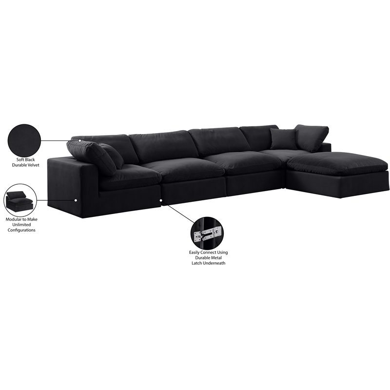 Meridian Furniture Comfy Black Velvet 5-Pc. Modular Sectional