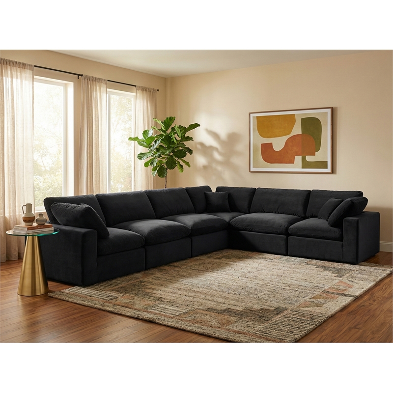 Meridian Furniture Comfy Black Velvet 6-Pc. Modular Sectional