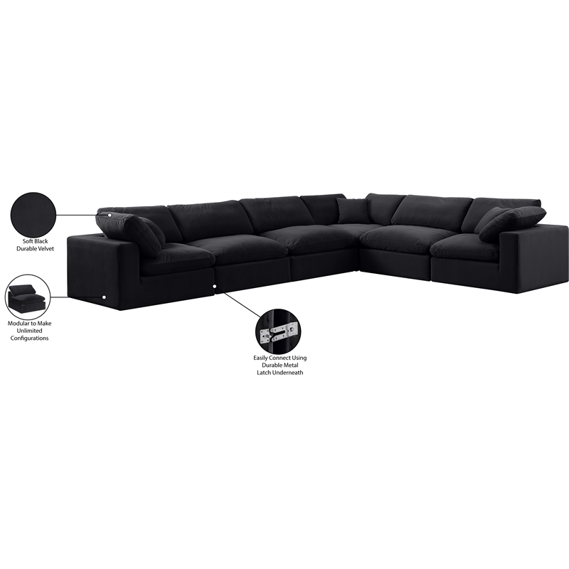 Meridian Furniture Comfy Black Velvet 6-Pc. Modular Sectional