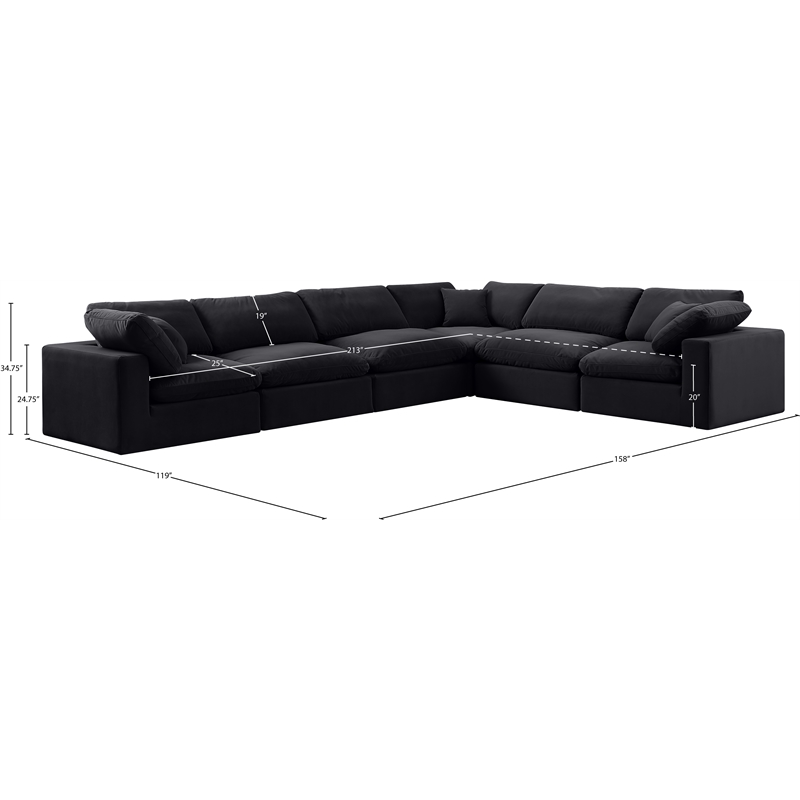 Meridian Furniture Comfy Black Velvet 6-Pc. Modular Sectional