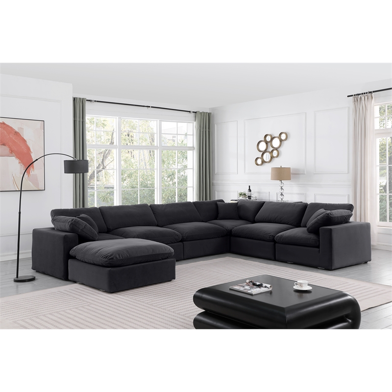 Meridian Furniture Comfy Black Velvet 7-Pc. Modular Sectional