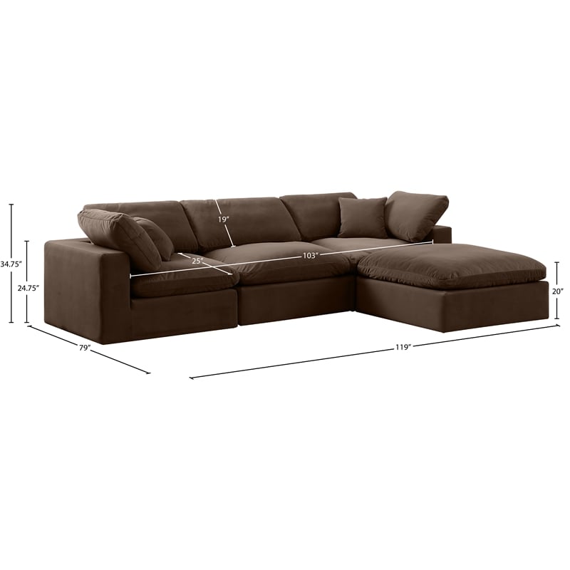 Meridian Furniture Comfy Brown Velvet 4-Pc. Modular Sectional