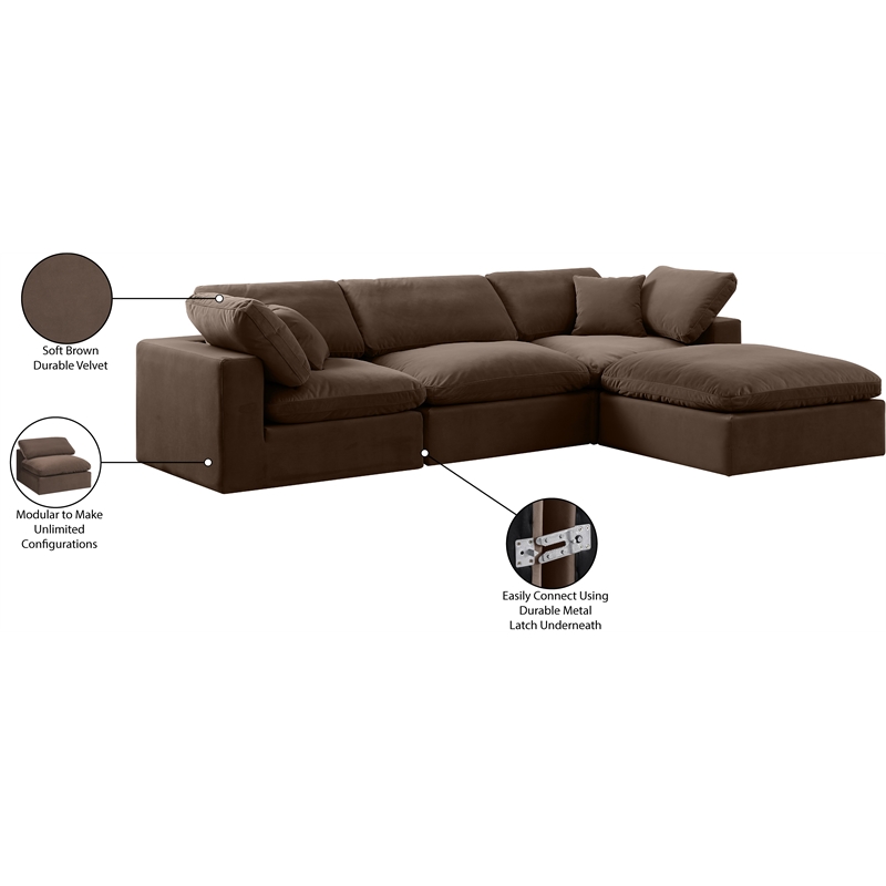 Meridian Furniture Comfy Brown Velvet 4-Pc. Modular Sectional