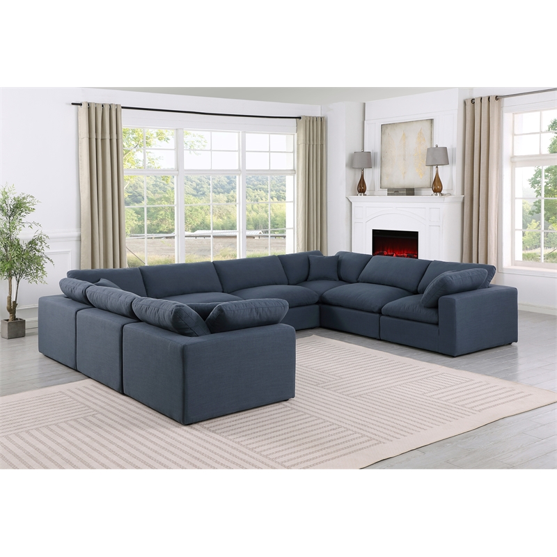 Meridian Furniture Comfy Navy Linen Textured Fabric 8-Pc. Modular Sectional