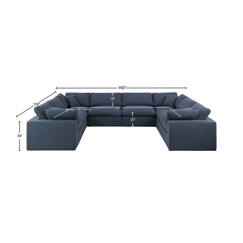 Meridian Furniture Comfy Navy Linen Textured Fabric 8-Pc. Modular Sectional