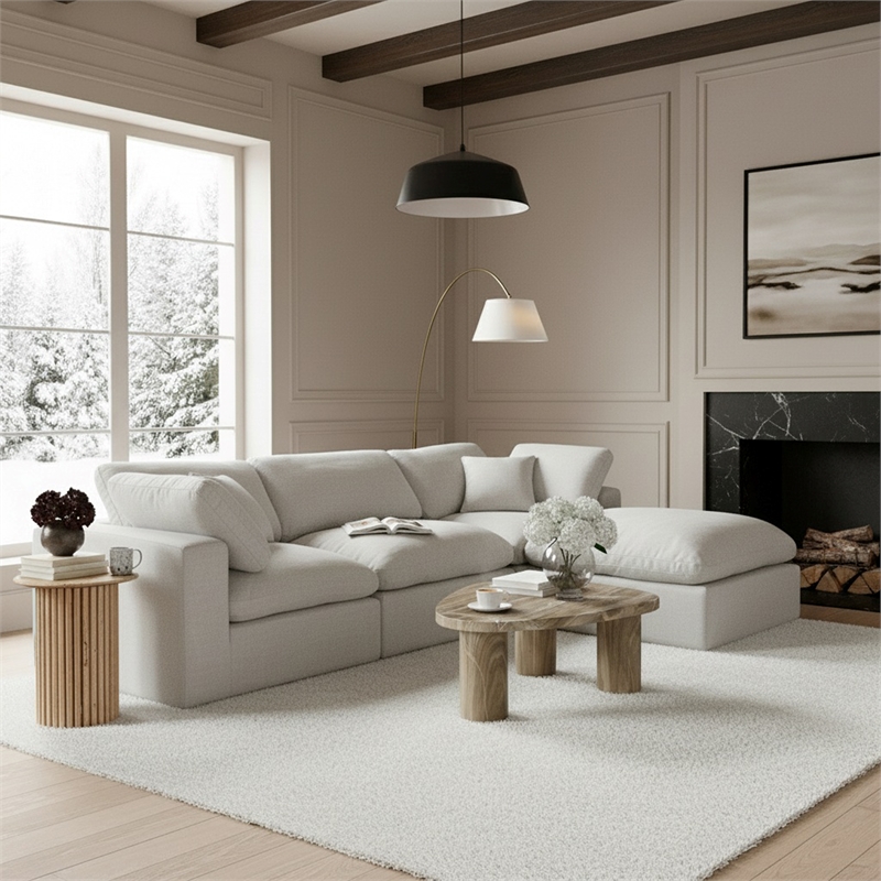 Meridian Furniture Comfy White Linen Textured Fabric 4-Pc. Modular Sectional