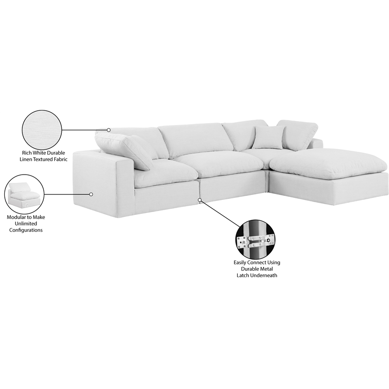 Meridian Furniture Comfy White Linen Textured Fabric 4-Pc. Modular Sectional