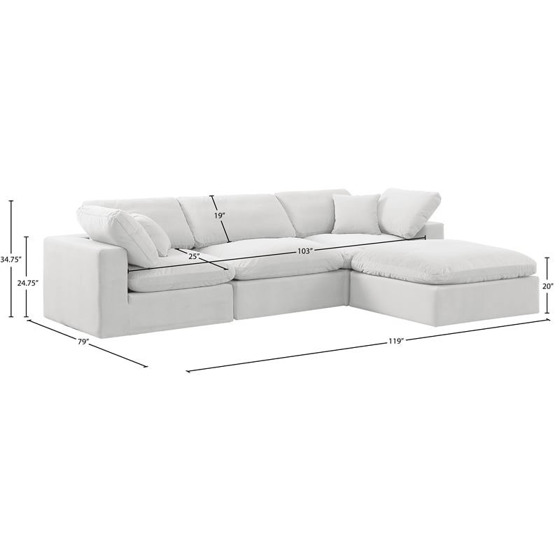 Meridian Furniture Comfy Cream Velvet 4-Pc. Modular Sectional