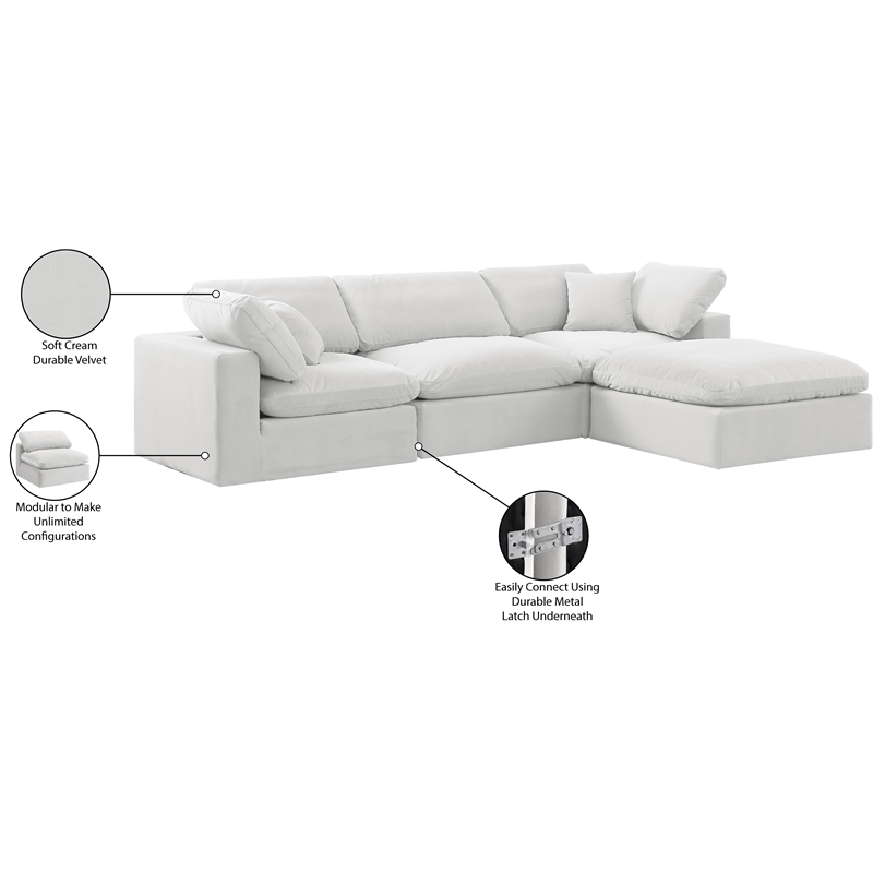 Meridian Furniture Comfy Cream Velvet 4-Pc. Modular Sectional