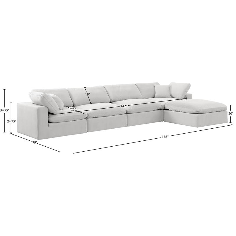 Meridian Furniture Comfy Cream Velvet 5-Pc. Modular Sectional