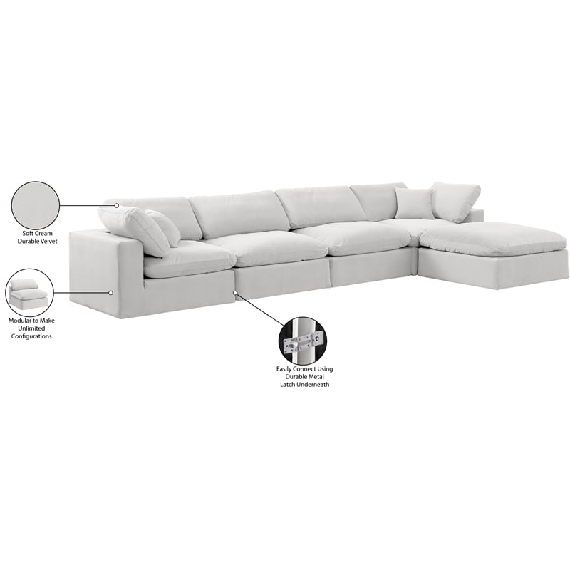 Meridian Furniture Comfy Cream Velvet 5-Pc. Modular Sectional