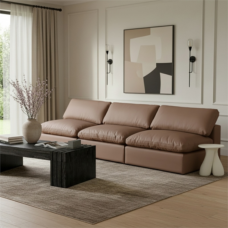 Meridian Furniture Comfy Brown Vegan Leather 3-Pc. Modular Sofa