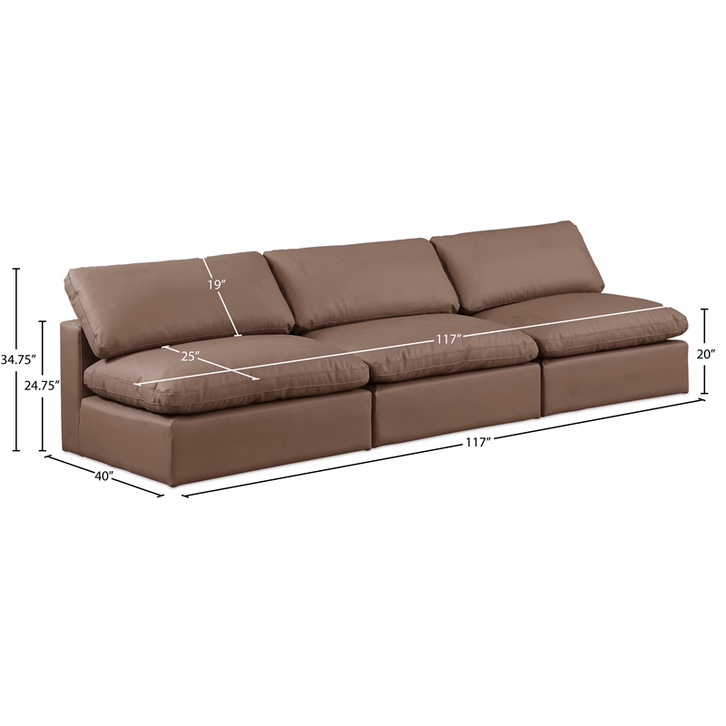 Meridian Furniture Comfy Brown Vegan Leather 3-Pc. Modular Sofa