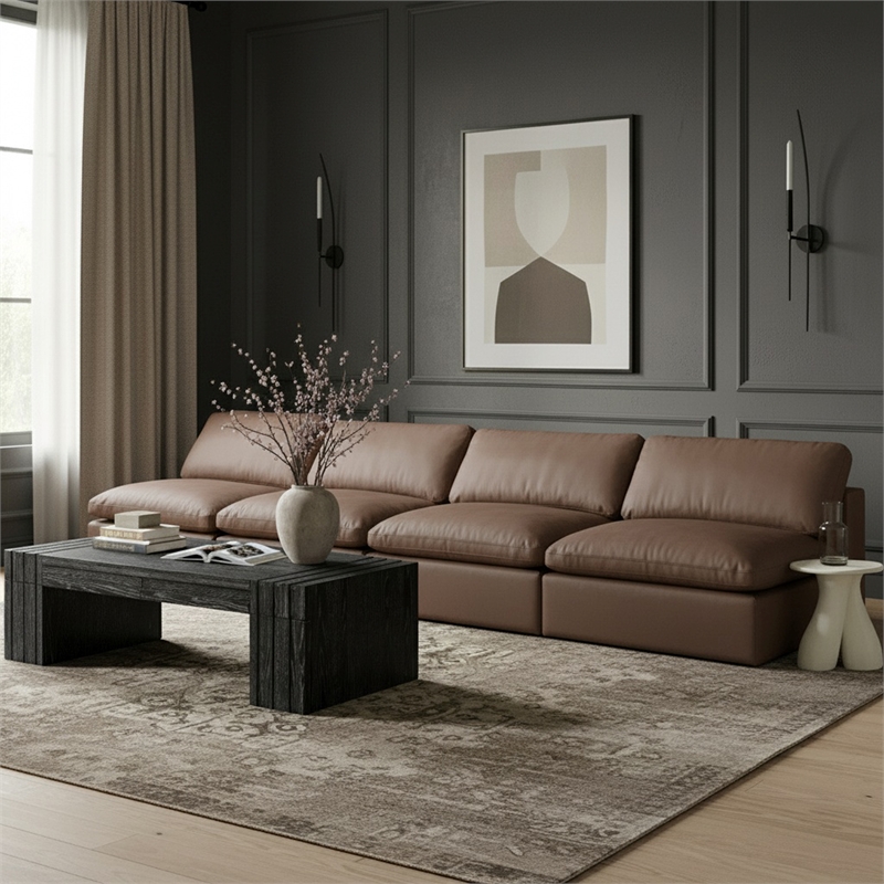 Meridian Furniture Comfy Brown Vegan Leather 4-Pc. Modular Sofa