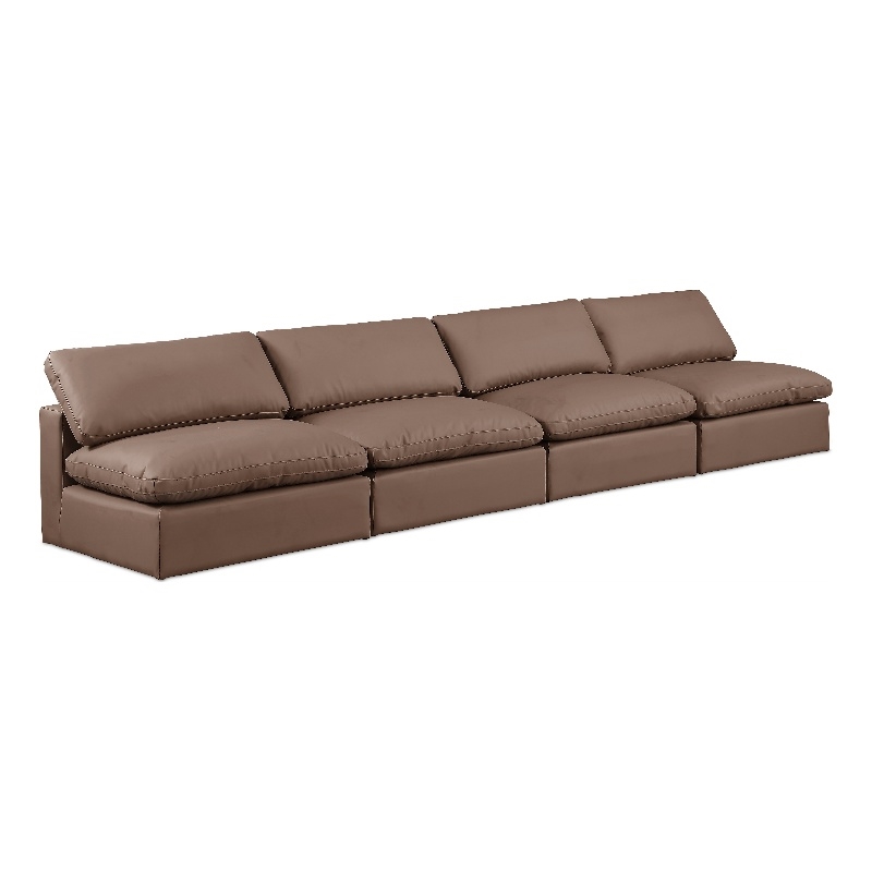 Meridian Furniture Comfy Brown Vegan Leather 4-Pc. Modular Sofa