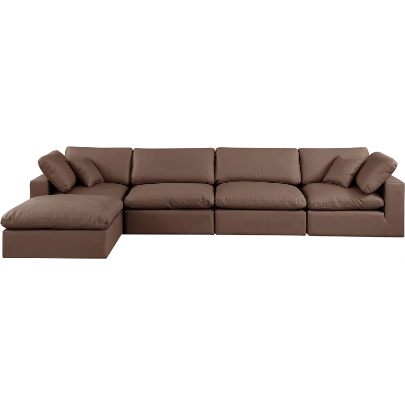Meridian Furniture Comfy Brown Vegan Leather 5-Pc. Modular Sectional