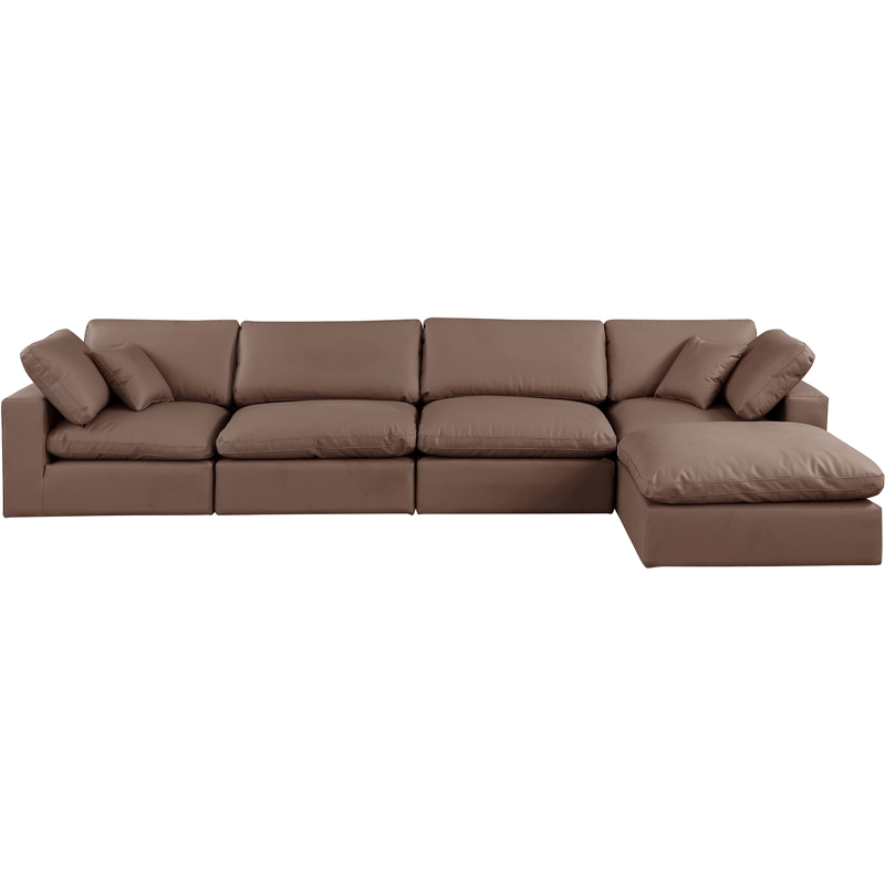 Meridian Furniture Comfy Brown Vegan Leather 5-Pc. Modular Sectional