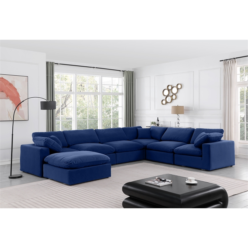 meridian furniture comfy navy velvet 7-pc. modular sectional