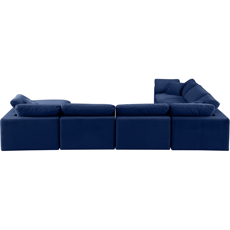 meridian furniture comfy navy velvet 7-pc. modular sectional