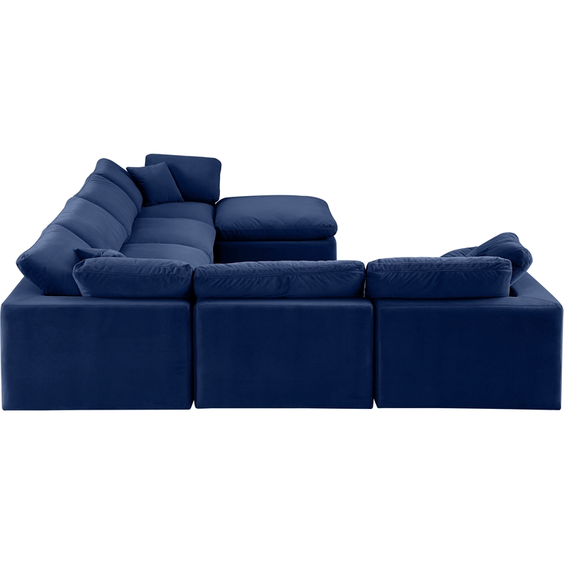 meridian furniture comfy navy velvet 7-pc. modular sectional