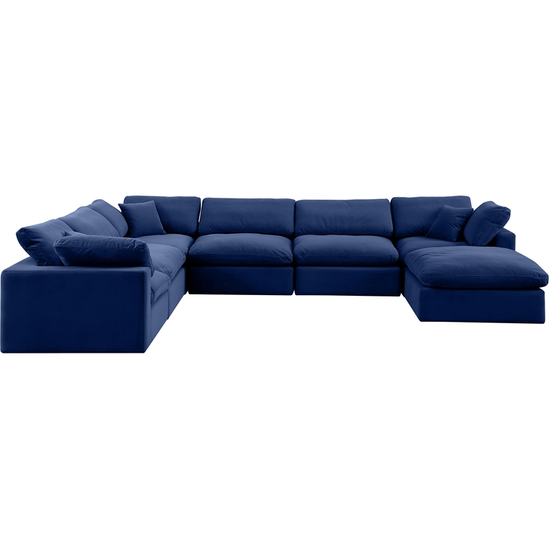 meridian furniture comfy navy velvet 7-pc. modular sectional