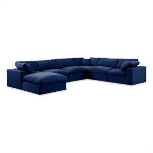 meridian furniture comfy navy velvet 7-pc. modular sectional