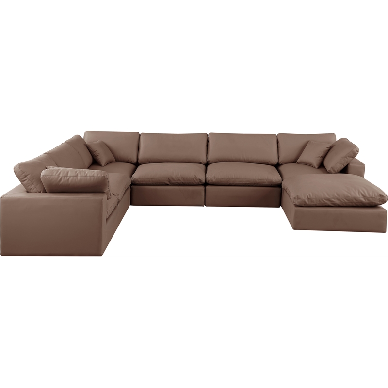Meridian Furniture Comfy Brown Vegan Leather 7-Pc. Modular Sectional