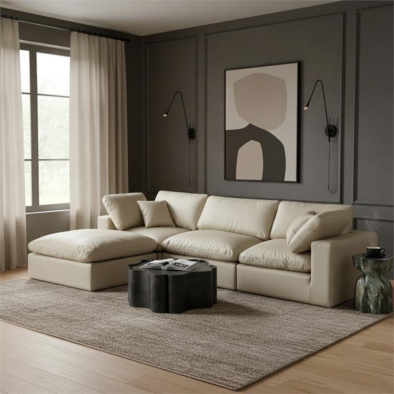 Meridian Furniture Comfy Cream Vegan Leather 4-Pc. Modular Sectional