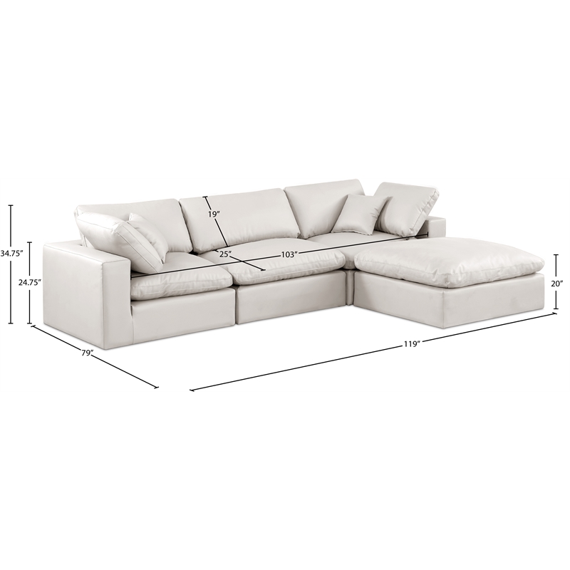 Meridian Furniture Comfy Cream Vegan Leather 4-Pc. Modular Sectional