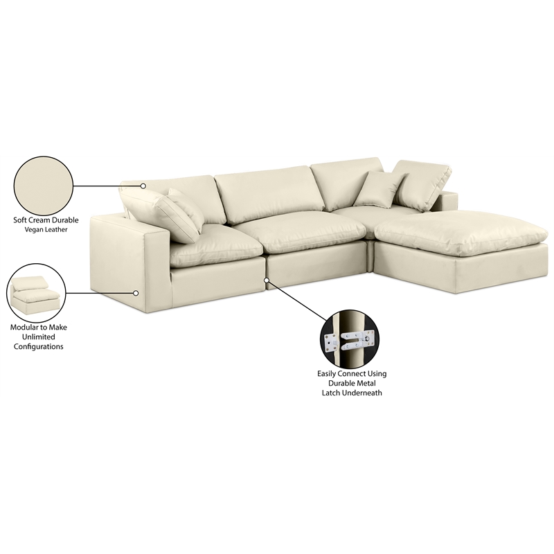 Meridian Furniture Comfy Cream Vegan Leather 4-Pc. Modular Sectional