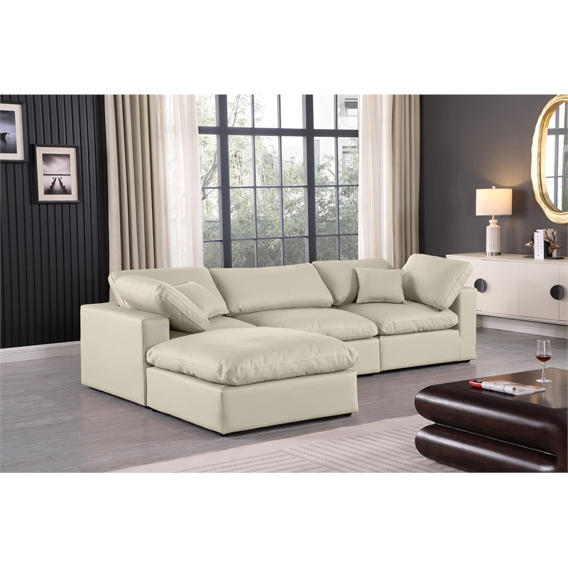 Meridian Furniture Comfy Cream Vegan Leather 4-Pc. Modular Sectional