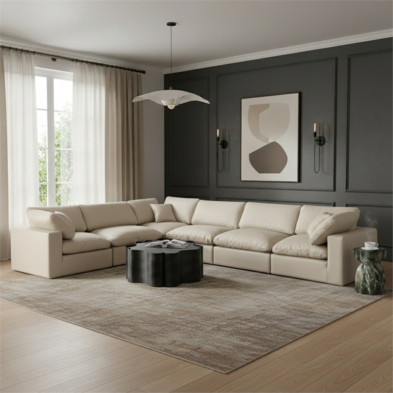 Meridian Furniture Comfy Cream Vegan Leather 6-Pc. Modular Sectional