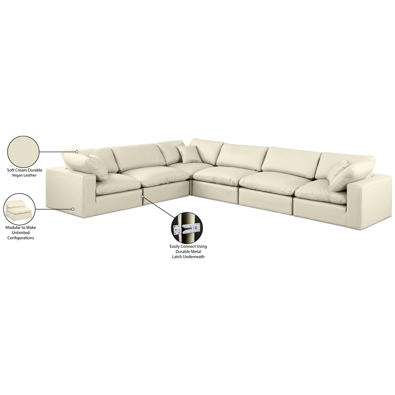 Meridian Furniture Comfy Cream Vegan Leather 6-Pc. Modular Sectional