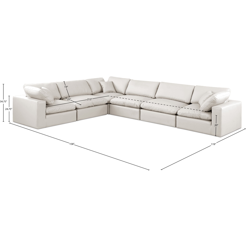 Meridian Furniture Comfy Cream Vegan Leather 6-Pc. Modular Sectional