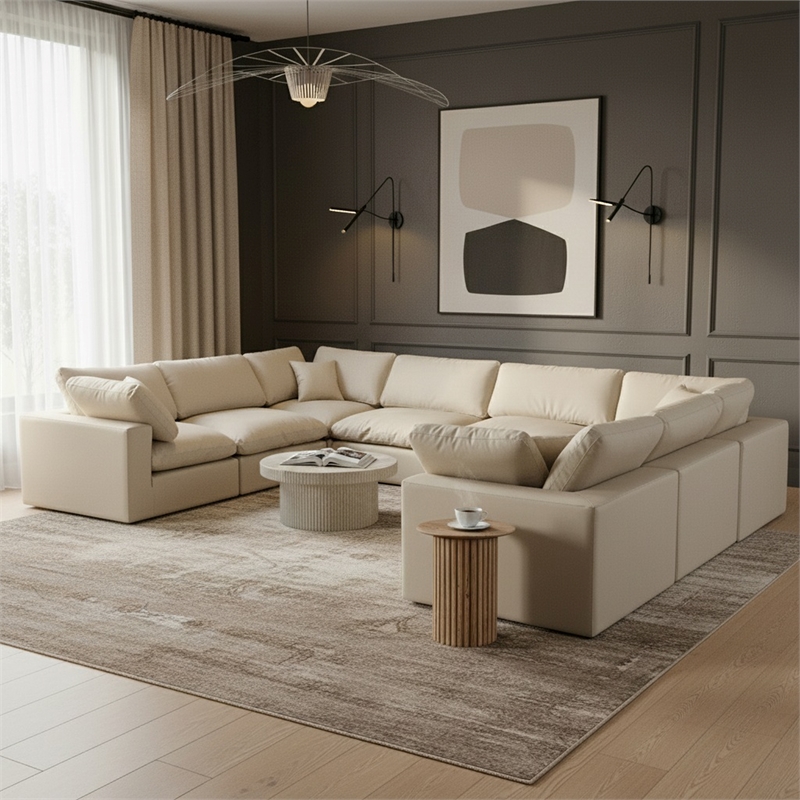 Meridian Furniture Comfy Cream Vegan Leather 8-Pc. Modular Sectional