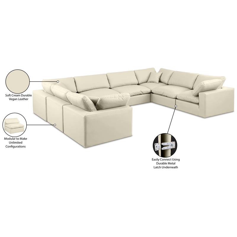 Meridian Furniture Comfy Cream Vegan Leather 8-Pc. Modular Sectional