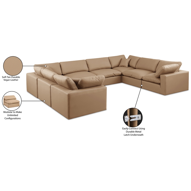 Meridian Furniture Comfy Tan Vegan Leather 8-Pc. Modular Sectional