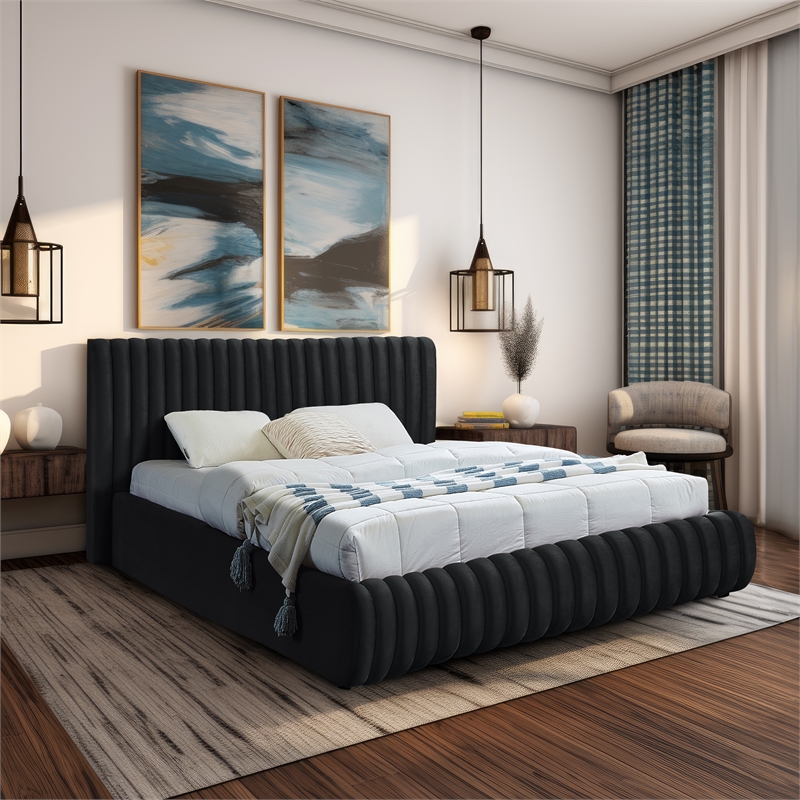 Meridian Furniture Nico Black Velvet King Bed