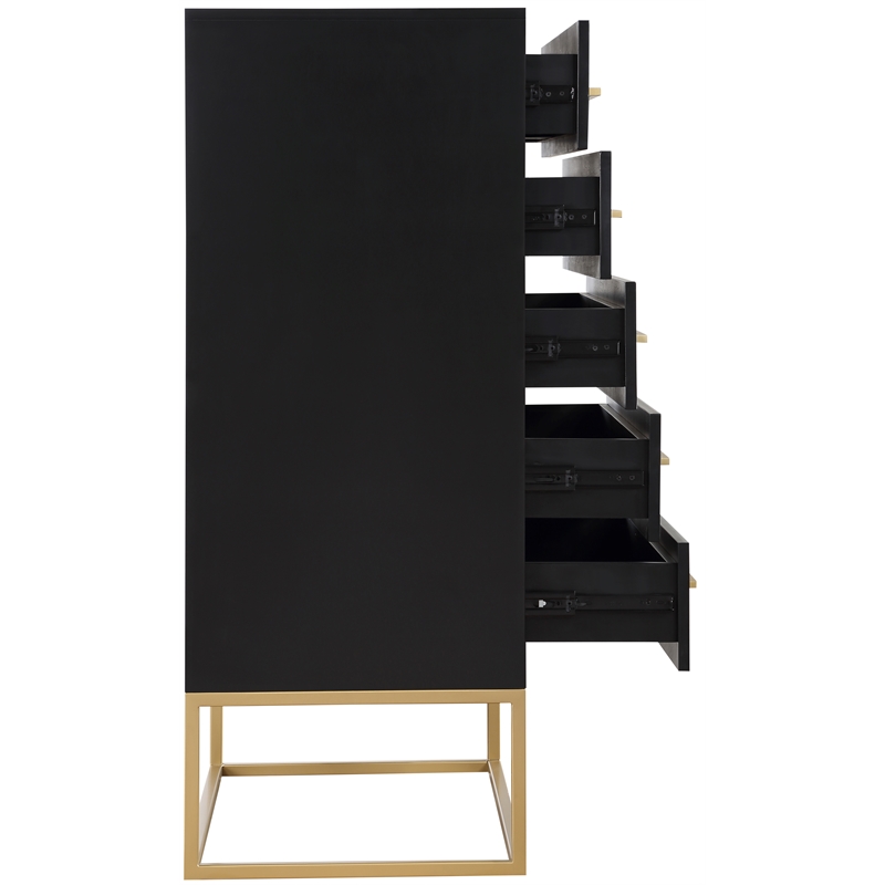 Meridian Furniture Maxine Black Chest with Gold Metal Legs and Handle