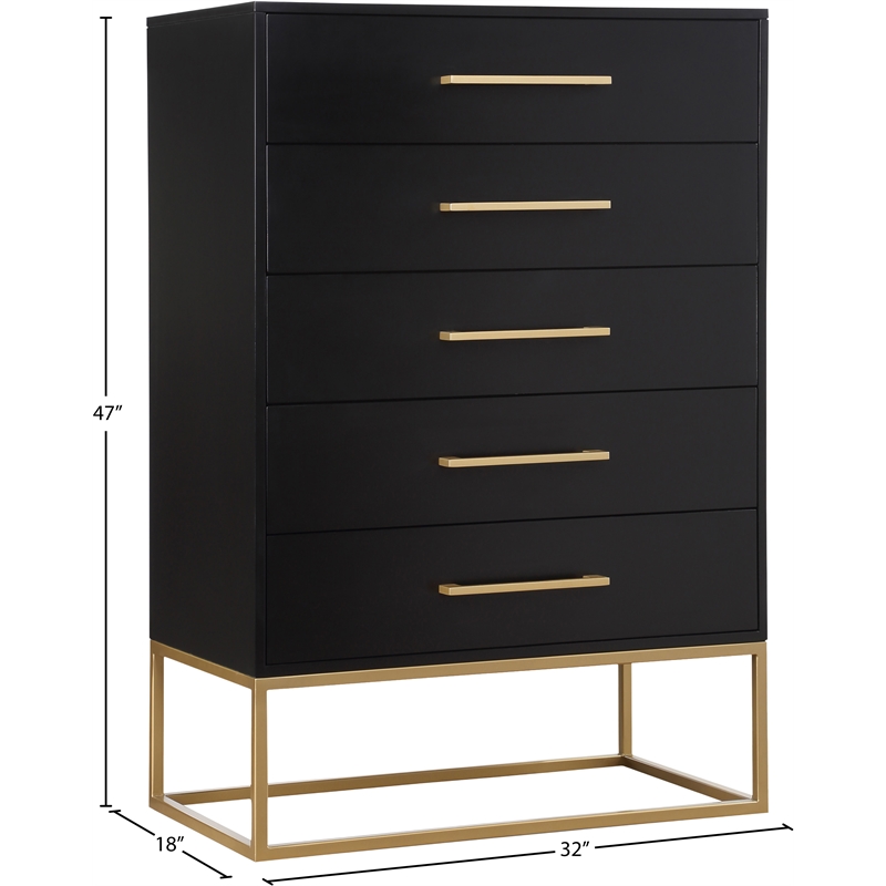 Meridian Furniture Maxine Black Chest with Gold Metal Legs and Handle